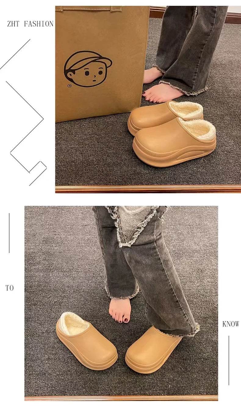 2025 Winter Men Women Warm Slipper EVA Short Plush Fur Indoor Flip Flop Non-Slip Waterproof Casual Outdoor Slipper For Couple - AIAZ