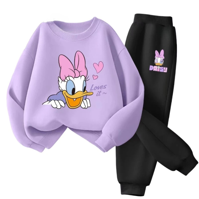 Autumn Baby Girl Clothes Set Children Disney Happy Daisy Printing Sweatshirt Top and Pants Bottom 2 Piece Suit Thin Tracksuit