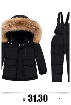 -30 degree Winter Ski Suit Plus Velvet Baby Jumpsuit Boy Overalls Warm Kids toddler girl Clothes Children Clothing coat overcoat