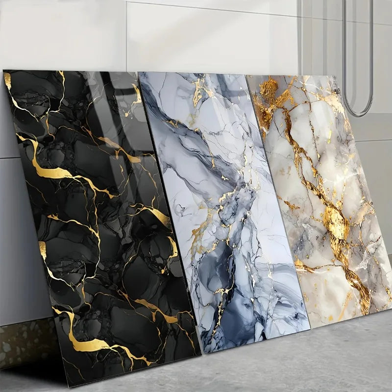 10PCS Waterproof 3D Tile Stickers Self Adhesive Imitation Marble Wall Floor Panels Peel and Stick for Kitchen Bathroom Decor