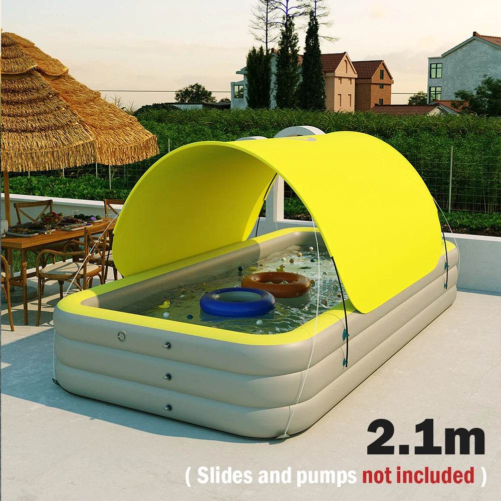 Swimming Pool Inflatable Pools Children's Family Outdoor Party Sun Shade Folding Swimming Pool Slides for Kids Babies - AIAZ