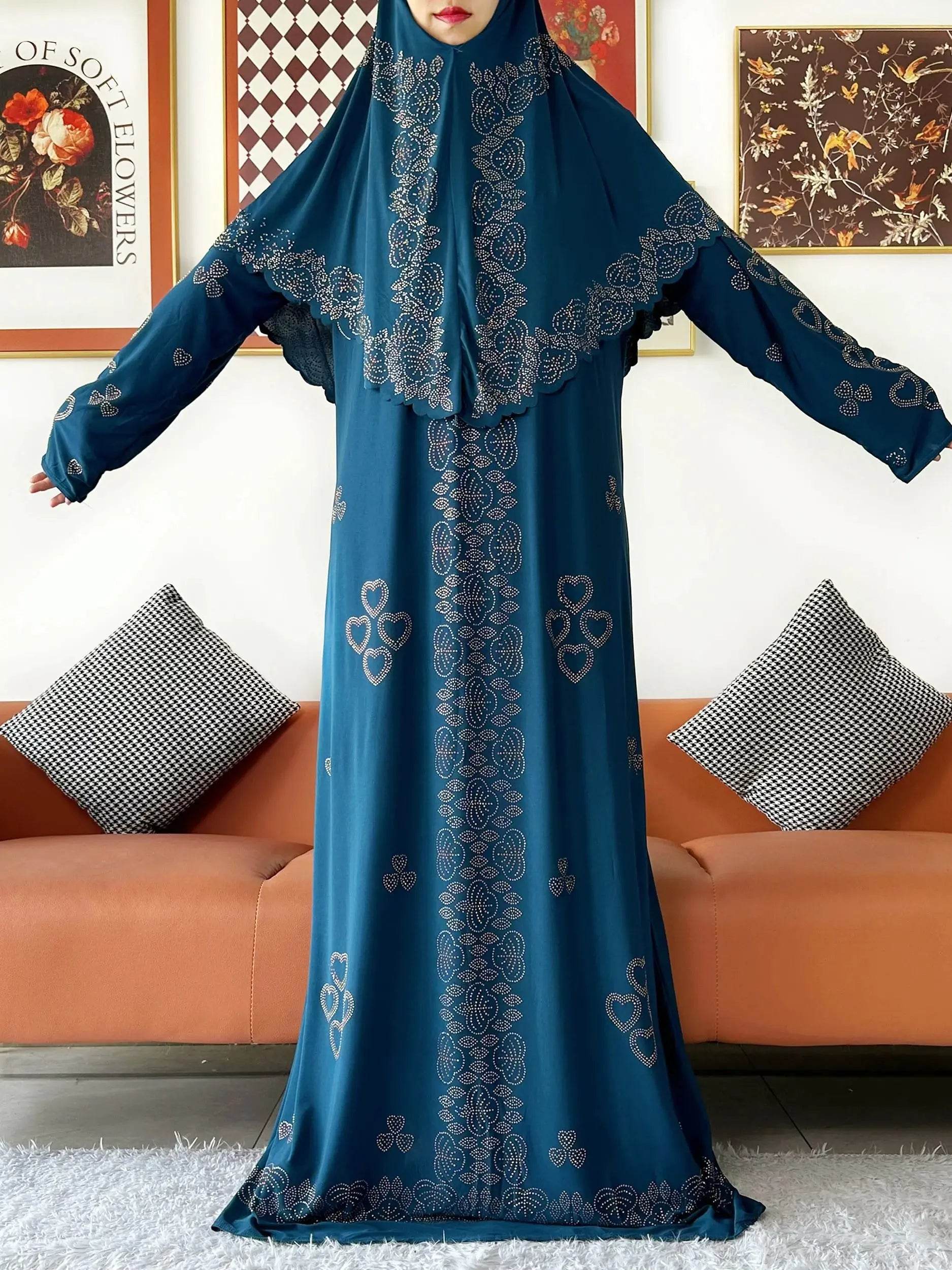 Muslim Two Piece Set Hijab Prayer Dress Fashion Abaya Set Women Prayer Garment Hijab Long Khimar Long Dress Sets Islamic Ramadan - AIAZ