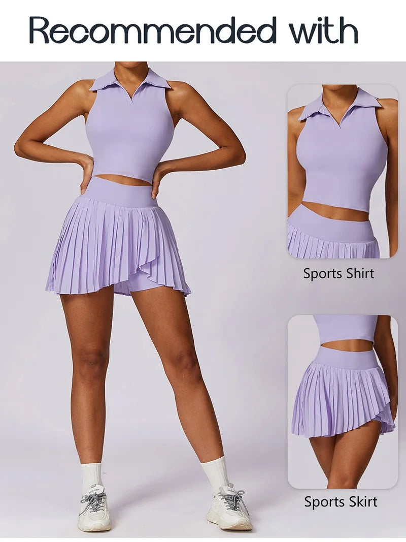 Cloud Hide Outdoor Sports Outfits for Women Gym Yoga Set Workout Sportswear Fitness Shirts Tracksuit High Waist Skirts Top Suit