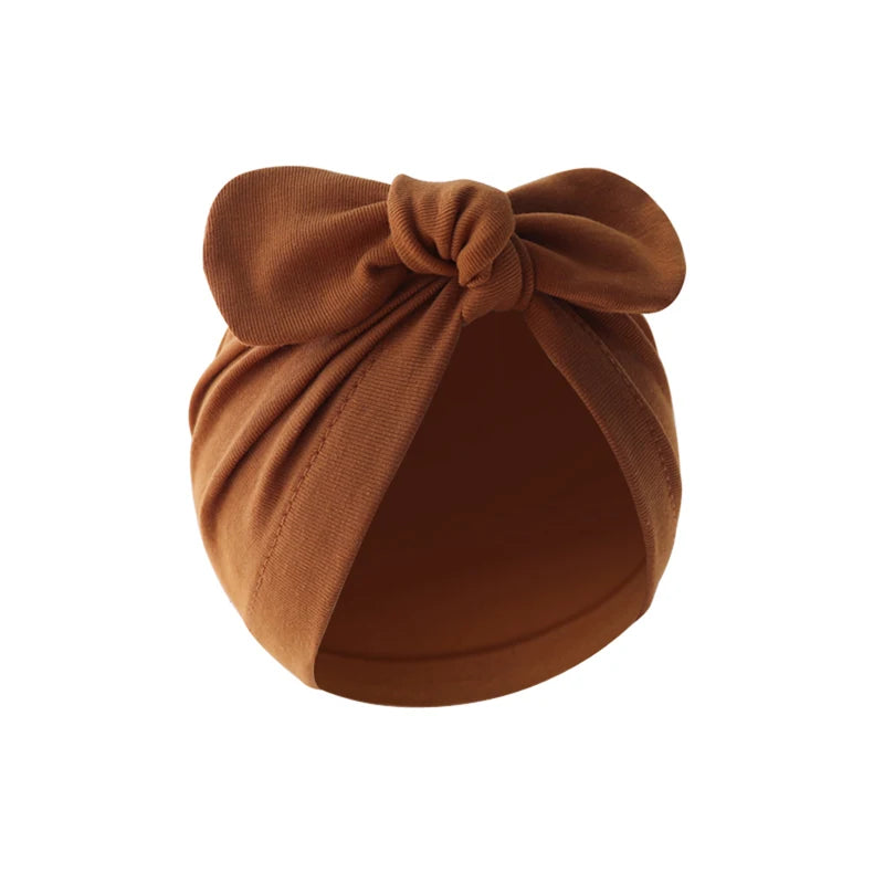 Pudcoco Baby Girls Turban Hat, Soft Elastic Cute Knotted Bow Hat Nursery Beanie Cap for Infant