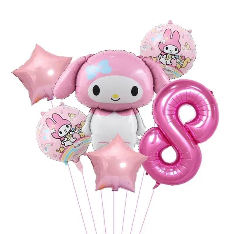 6pcs Cartoon Sanrio Cute Kuromi My Melody Cinnamoroll Foil Balloon 32 inch Number Set Children's Birthday Party Decorative Toys - AIAZ
