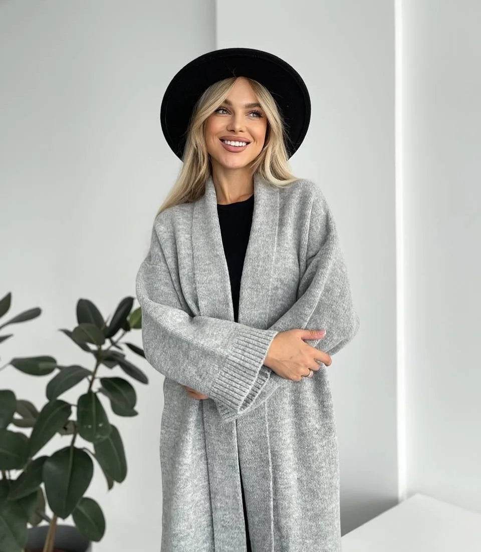 Women's Cardigan Wool Jacket Loose Retro Temperament Elegant Solid Color Collarless Knitted Long Sleeved Cardigan Jacket - AIAZ