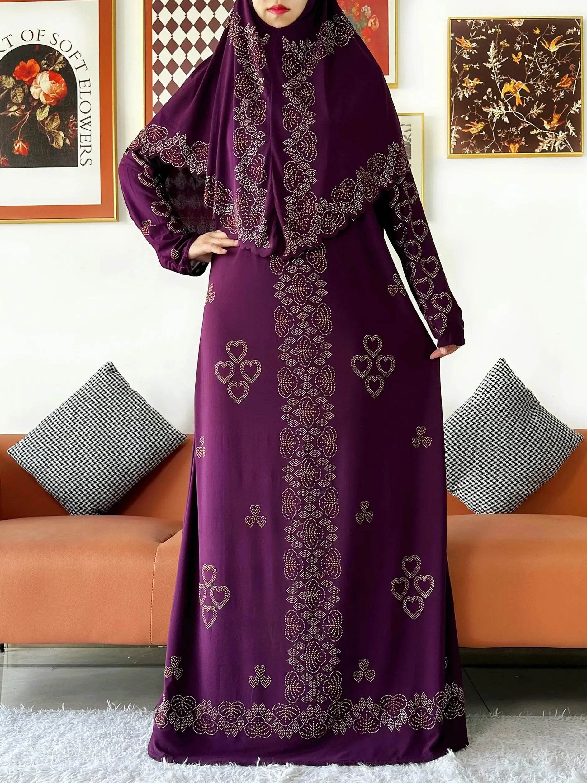 Muslim Two Piece Set Hijab Prayer Dress Fashion Abaya Set Women Prayer Garment Hijab Long Khimar Long Dress Sets Islamic Ramadan - AIAZ