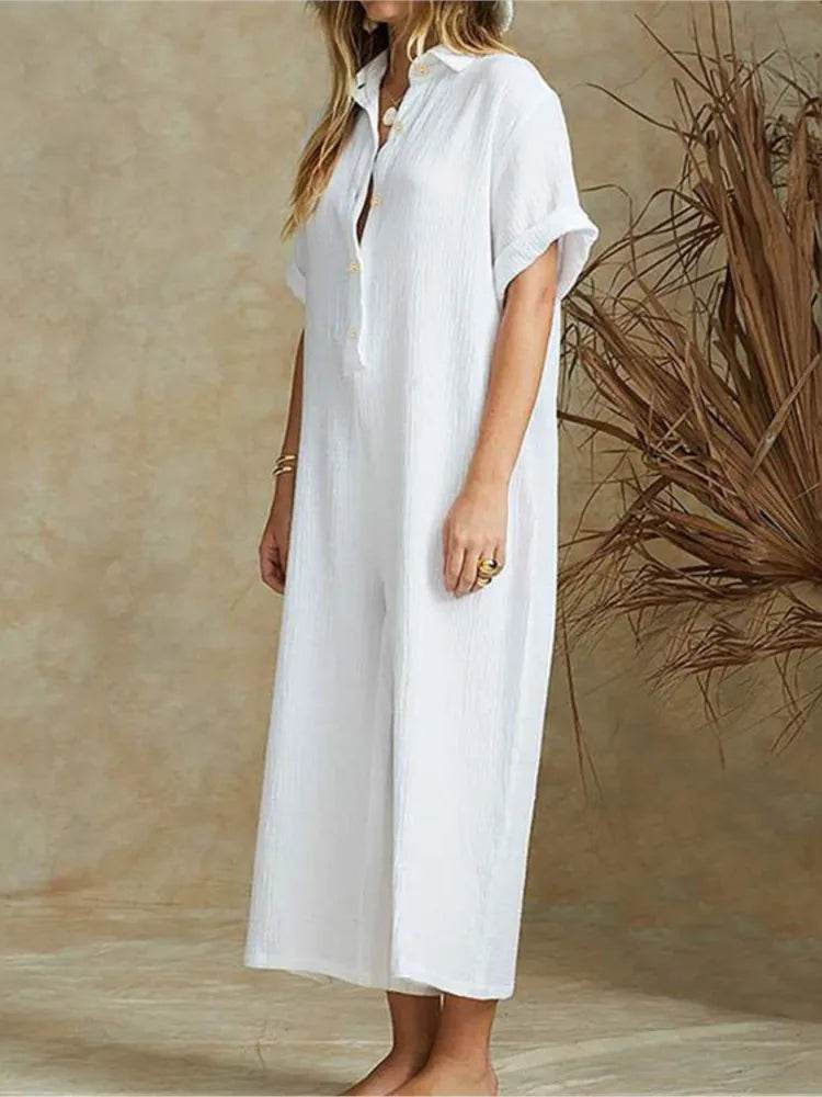 Summer Casual Workwear Jumpsuit Cotton And Linen Women's Trousers Spring Summer Elegant Office Lady Loose Simple Jumpsuits - AIAZ