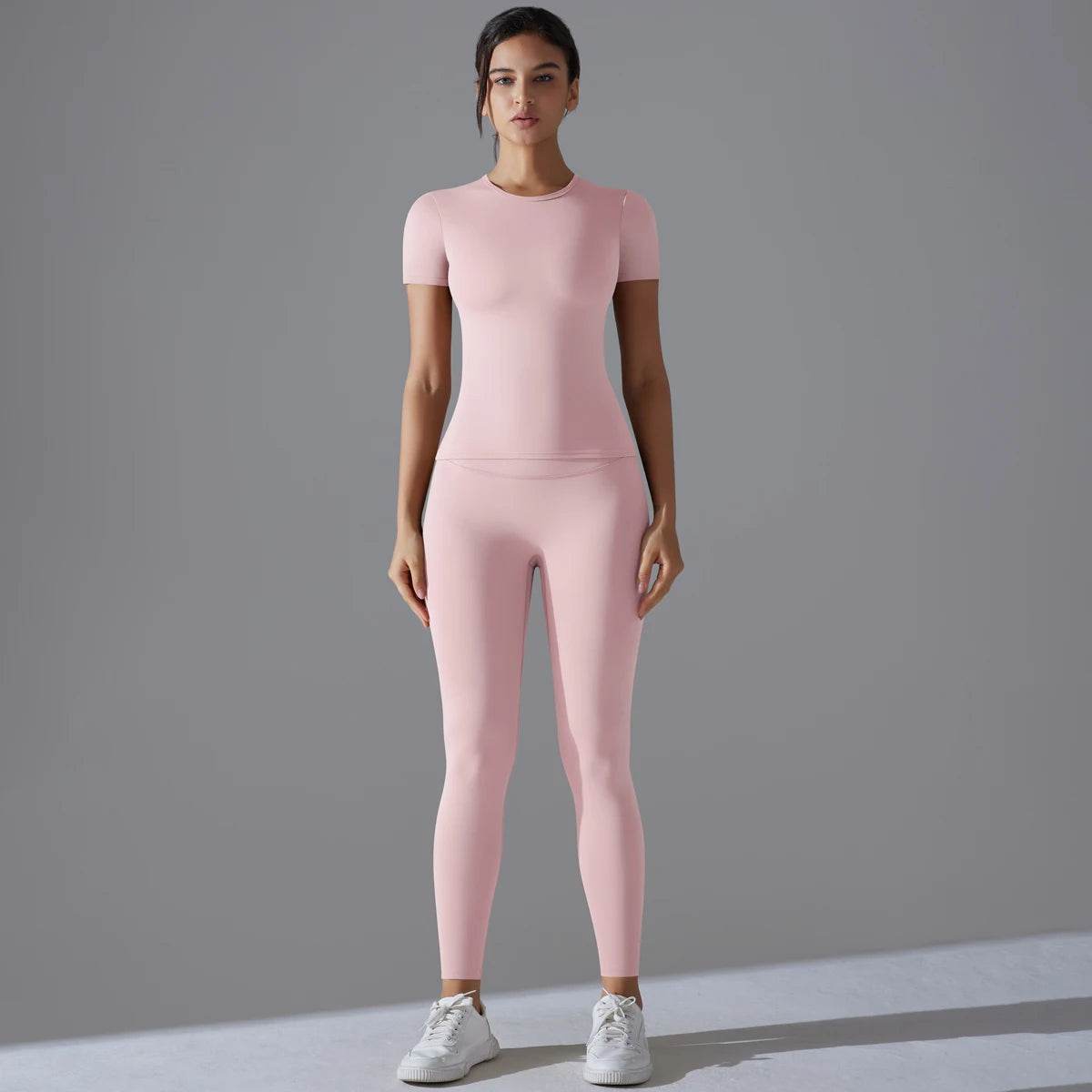 Yoga Set Women Workout Set Sportswear Gym Clothing Fitness Shorts Sleeve Crop Top High Waist Leggings Sports Suits - AIAZ
