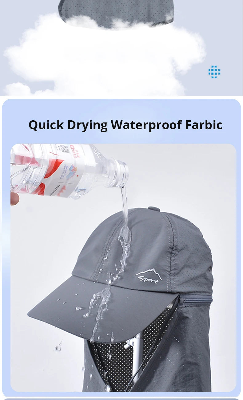 Summer Quick Drying Baseball Caps For Men Women Anti UV Sun Hat Breathable Hiking Fishing Hat Male Outdoor Detachable Shawl Hats