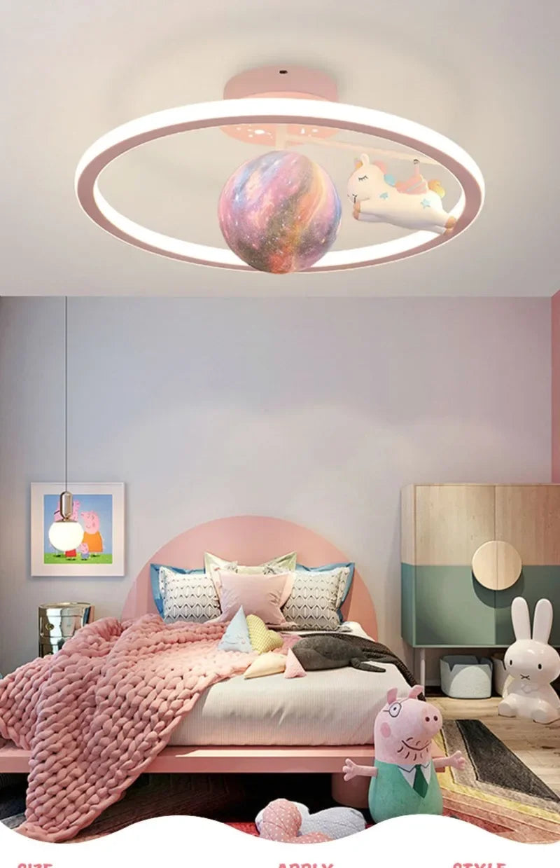 Cartoon Unicorn Bedroom Light Creative Astronaut Pendant Light  Simple Children's Room Light Eye Protection Stepless Dimming
