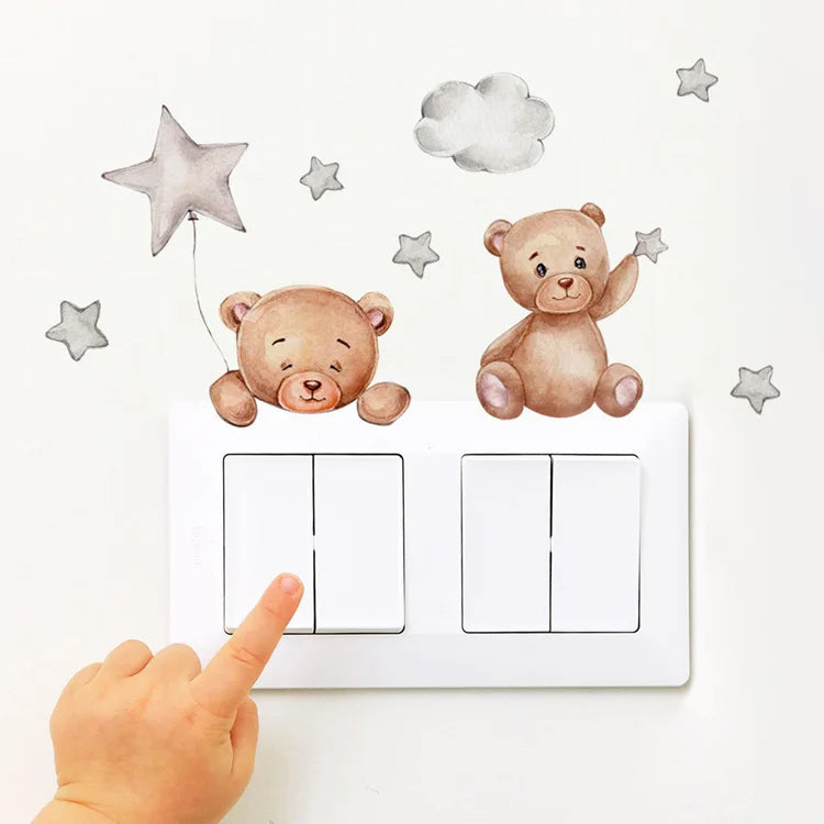 Cartoon Animal Bear Star Switch Sticker For Kids Room Decoration Decals Bedroom Home Decor Wallpaper Self-adhesive Wall Mural