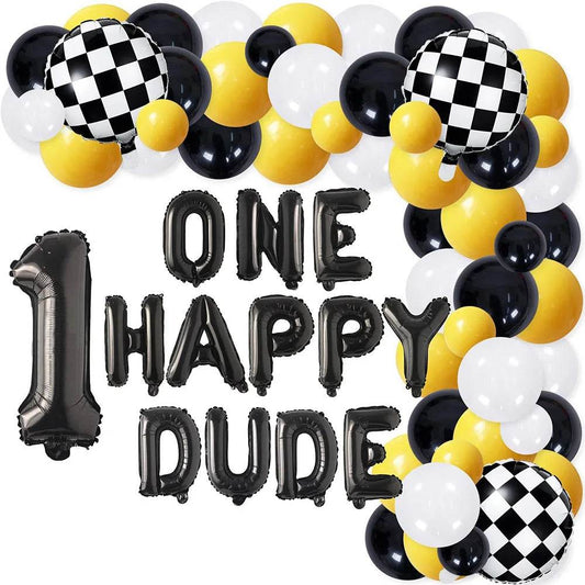 One Happy Dude 1St Birthday Party Decoration, One Yellow Black Happy Dude Balloon Garland Arch Kit Suitable for Birthday Party Supplies 1St Birthday Celebration Party Decoration Creative Suitable for Baby Girls and Boys - AIAZ