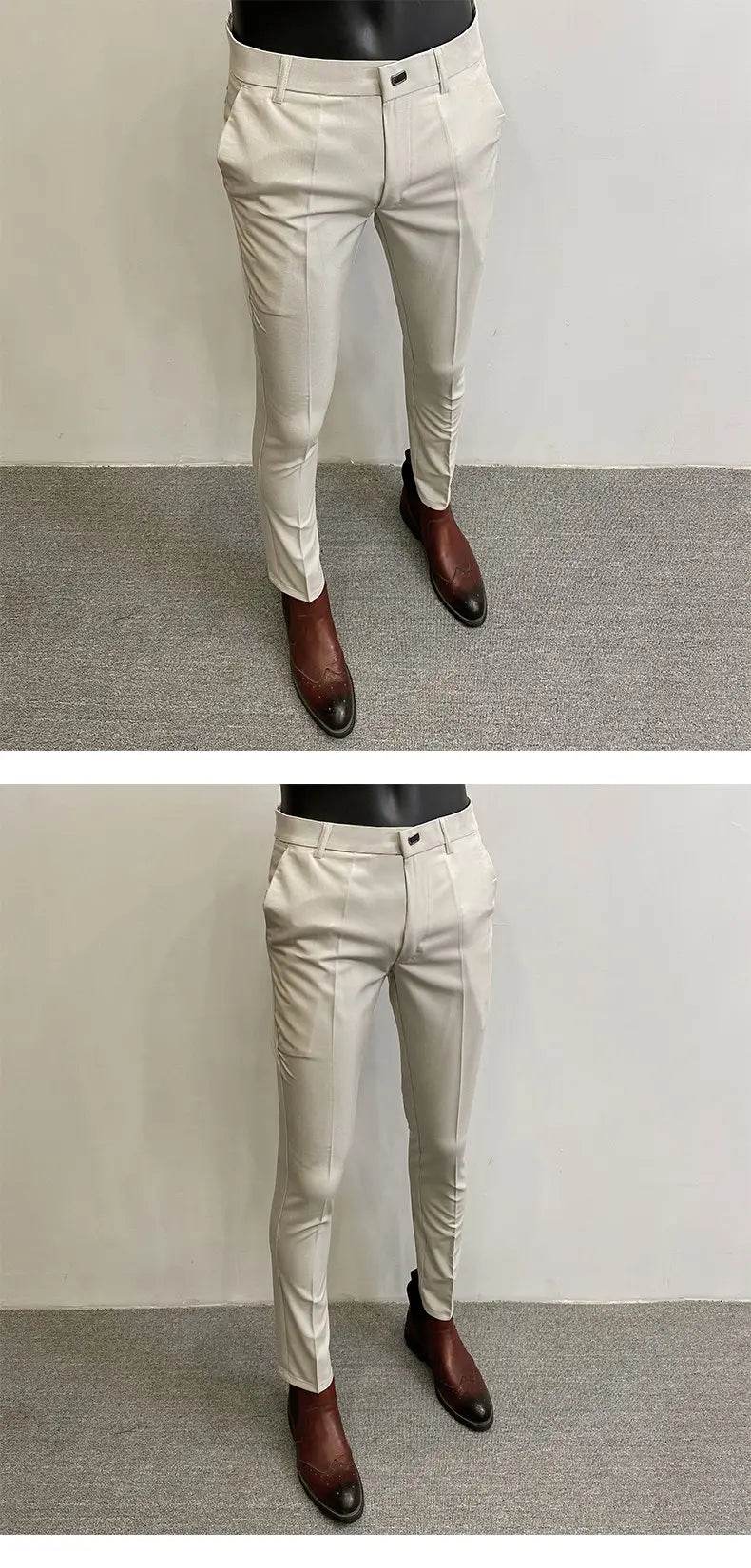 Men Suit Pants Formal Trousers Pantalone Hombre Stretch Slim Solid Color Casual Dress Full Length Pants Fashion New Men Clothing - AIAZ
