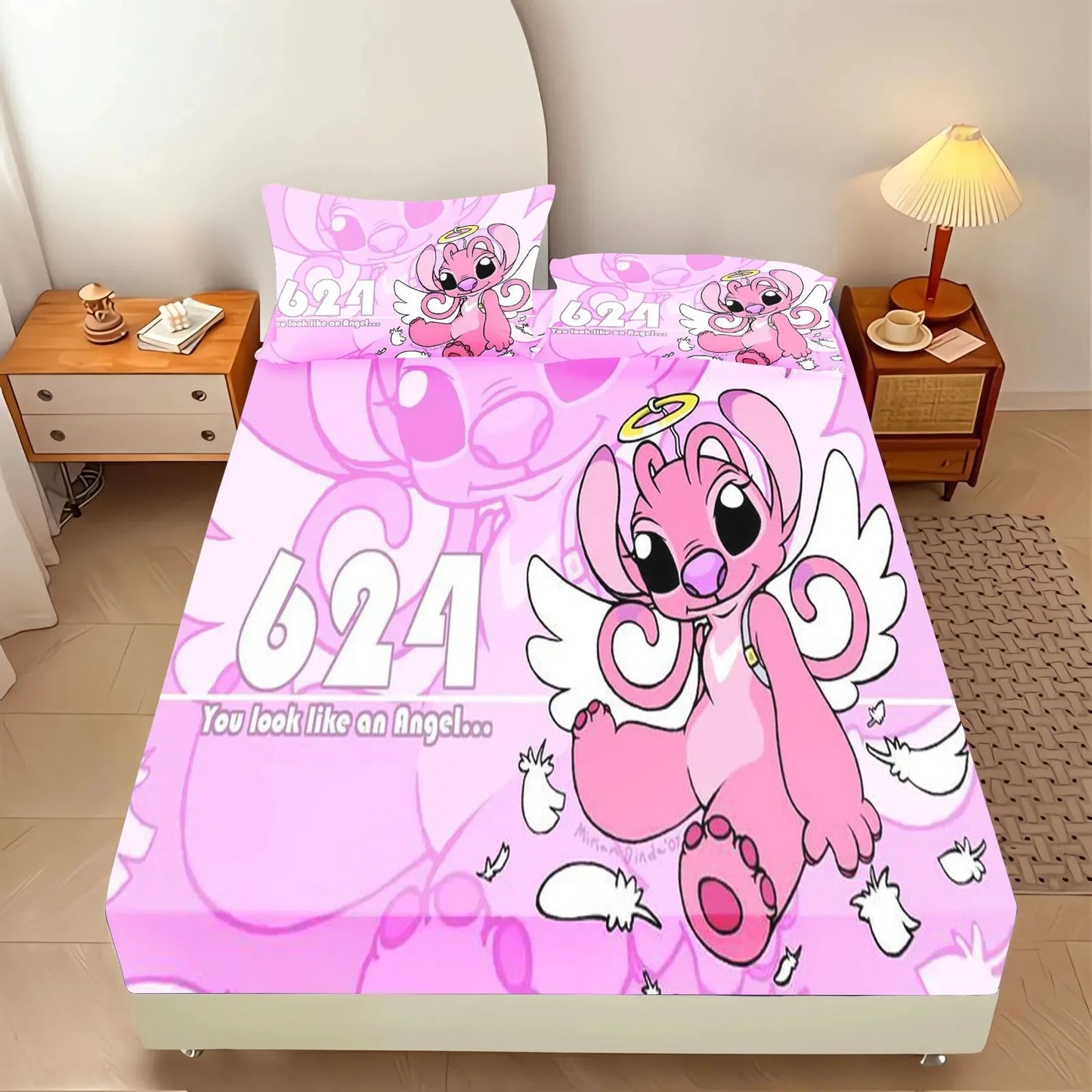 Stitch Bedding Set Fitted Sheet 3pcs,Cartoon Printed With Pillowcase,Suitable For Children And Adults 3D Bedding