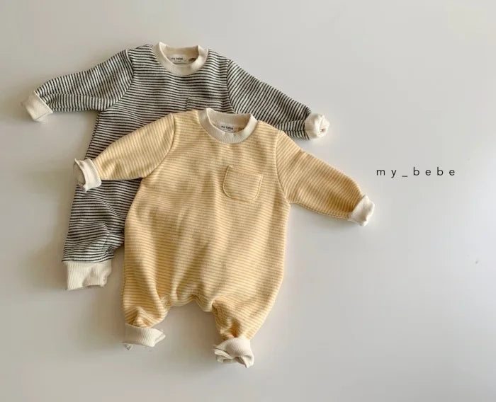 2025 Autumn New Baby Boy Girl Long Sleeve Romper Cotton Newborn Fashion Striped Jumpsuit Infant Simple Casual Clothes 0-24M