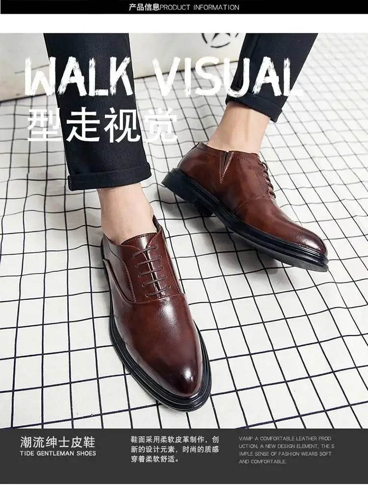 Business Formal Leather Shoes Men's Casual with Suit Low Top Solid Wedding Shoes Color Fashion Oxford Shoes Pointed Office - AIAZ