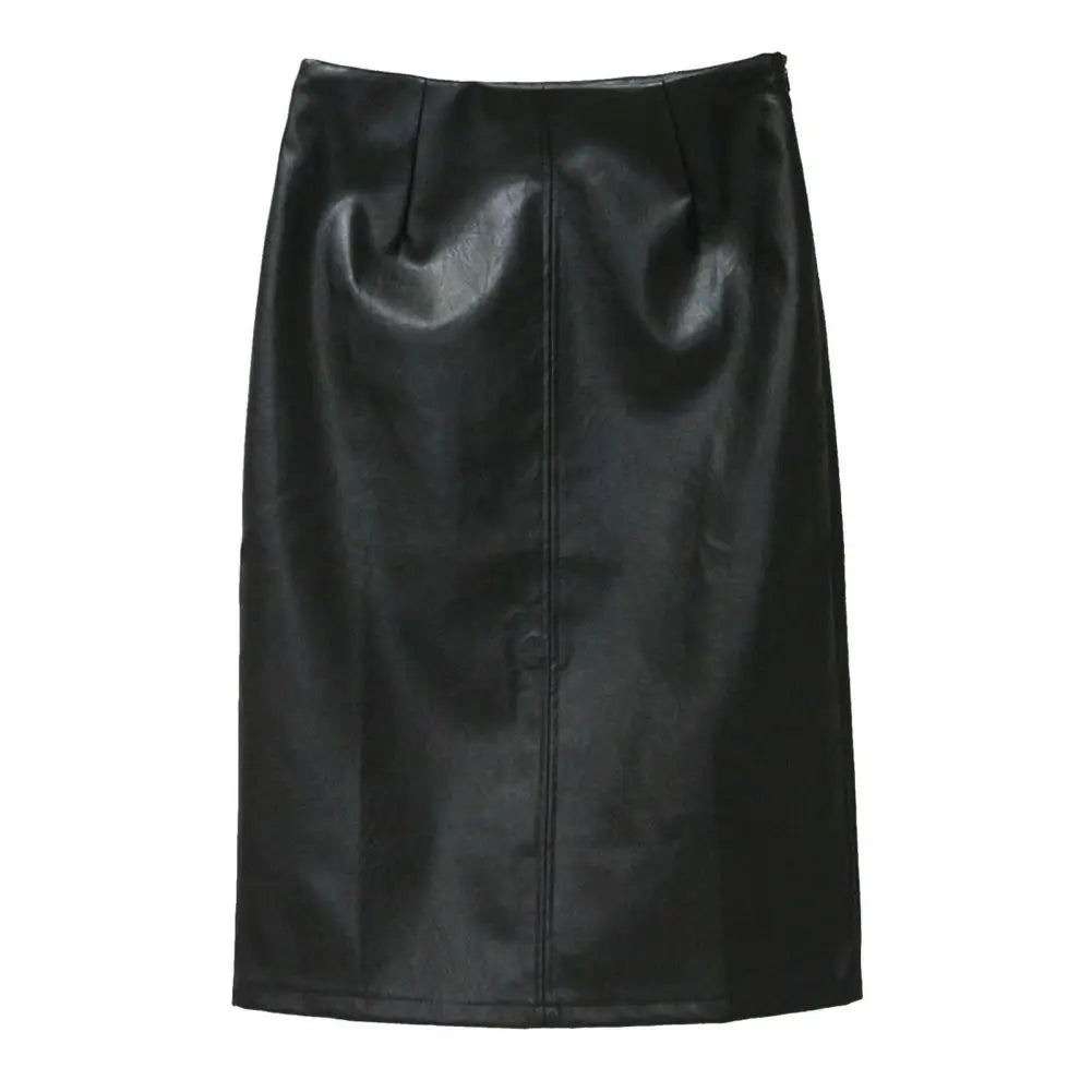 Sexy Women Skirt High Waist Back Slit Faux Leather Midi Skirt Hip-Hugging Autumn Winter Skirt Professional