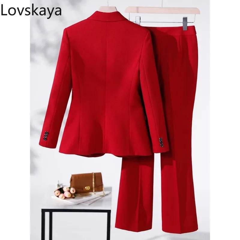 Business Work Wear 2 Piece Set Purple Blue Red Black Long Sleeve Blazer And Trouser Women Pant Suit Formal - AIAZ