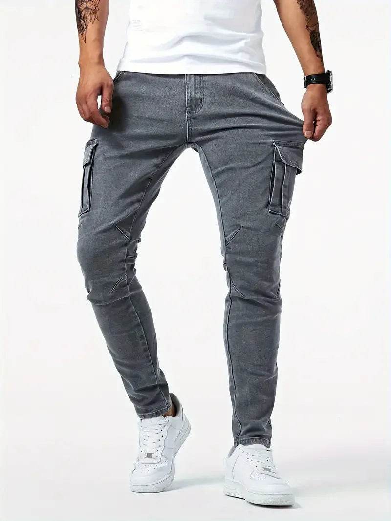 New Jeans Men's Side Pocket Skinny Jeans Slim Solid Color High Waist Denim Pencil Pants Summer - AIAZ