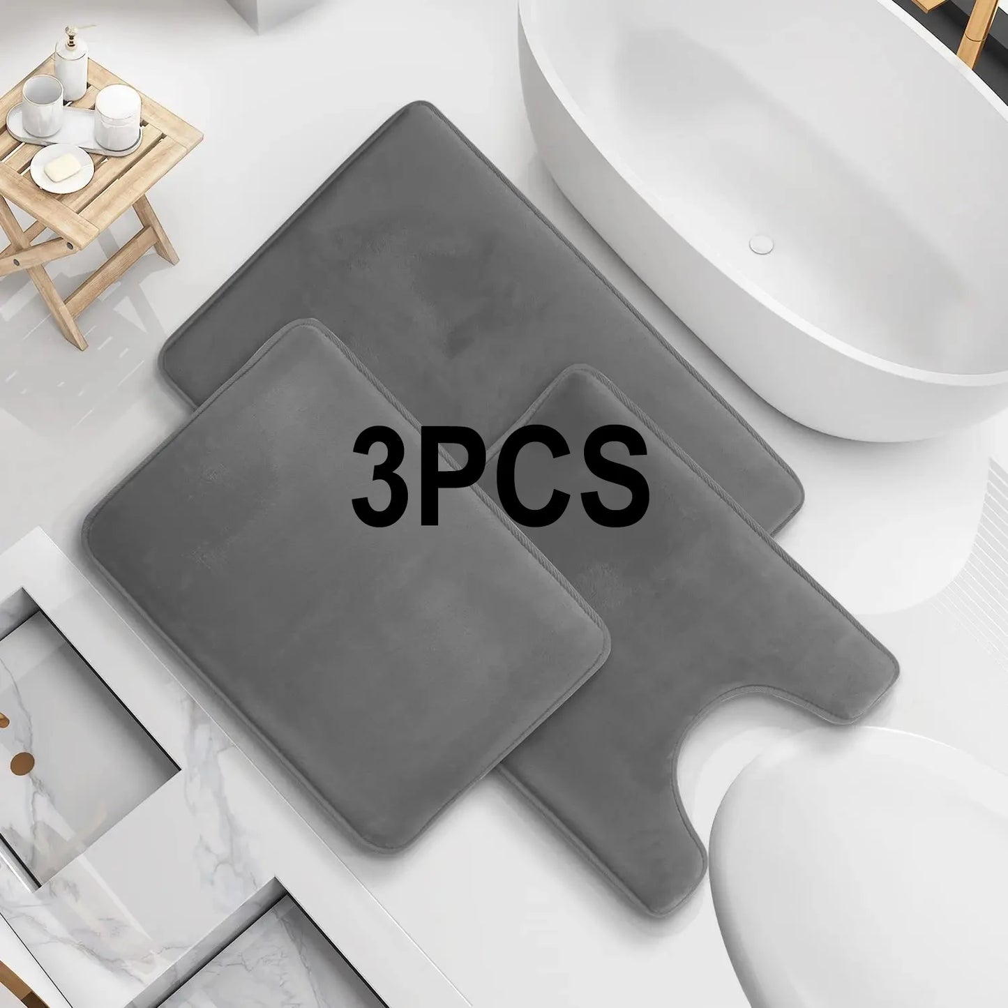 3PC Bathroom Rugs Velvet Memory Foam Non-Slip Bath Rugs Machine Wash Dries Quickly - Ultra Soft Bath Mats for Bedroom kitchen