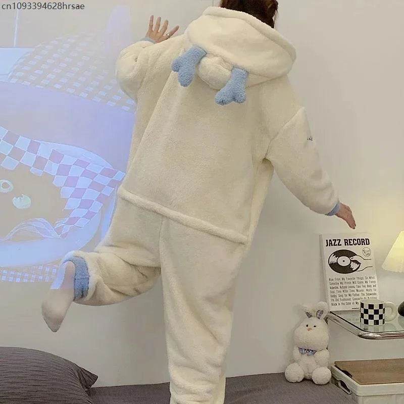 Winter Adult Kigurumis Women Pijama Onesie Jumpsuits Cartoon Sleepwear Pyjama Thicken Hoodie Korean Girls Leisure Wear Pajamas - AIAZ