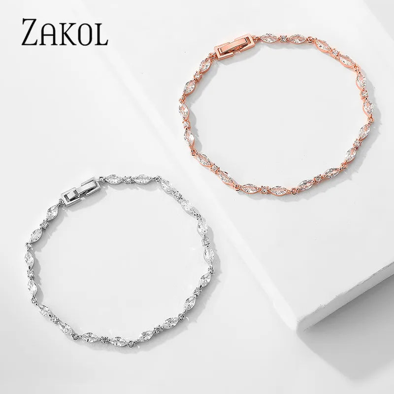 ZAKOL Brilliant Crystal Zirconia Earrings Necklace Bracelets 3pcs Jewelry Set For Women Wedding Dress Accessaries FSSP412