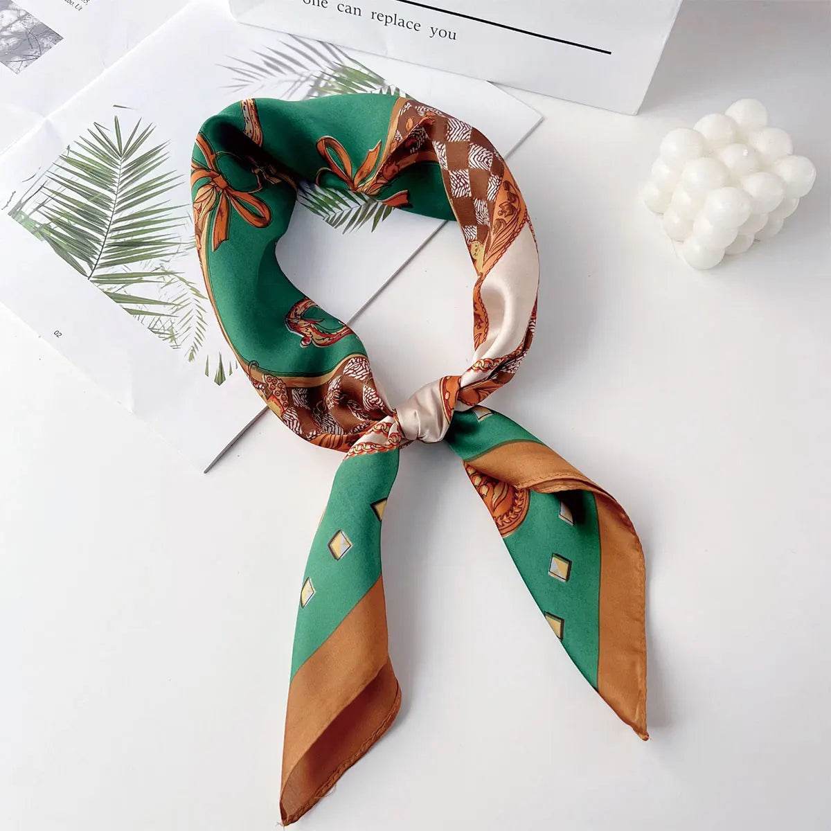 70x70cm Fashionable Korean Style Silk Square Scarf Satin Print Hairband Necktie Hair Accessory Headscarf Versatile Wrap Scarf - AIAZ