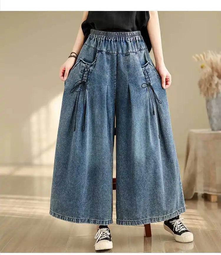 Denim Pant Women Jeans Wide Leg Long Pants A Line High Waist Straight Trousers Y2k Streetwear Casual Loose Mom Summer Club - AIAZ