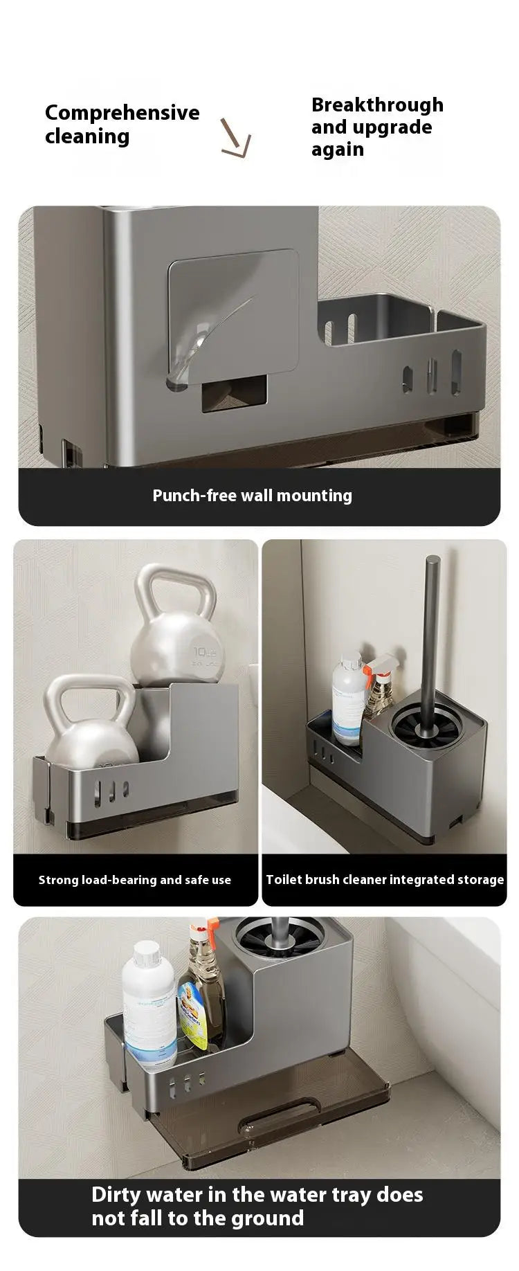 Bathroom Toilet Brush Holder Cleaning Tools Space Aluminum Wall Mounted No Drill Vertical Toilet Brush Bathroom Accessories