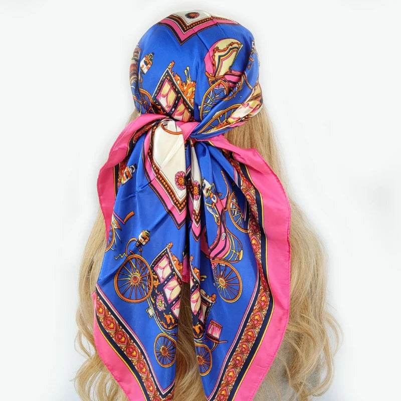 New 90*90cm Retro Brand Women Silk Scarf Bandanna Fashion Bohemian Pattern Square Hijab Lady Wrap Headband foulard muffler - AIAZ