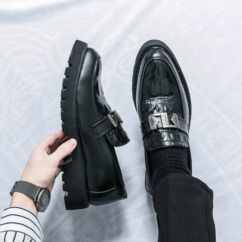 2025 men's party and business loafers, thick-sole men's formal thick-sole shoes, comfortable slip-on fashion casual shoes - AIAZ