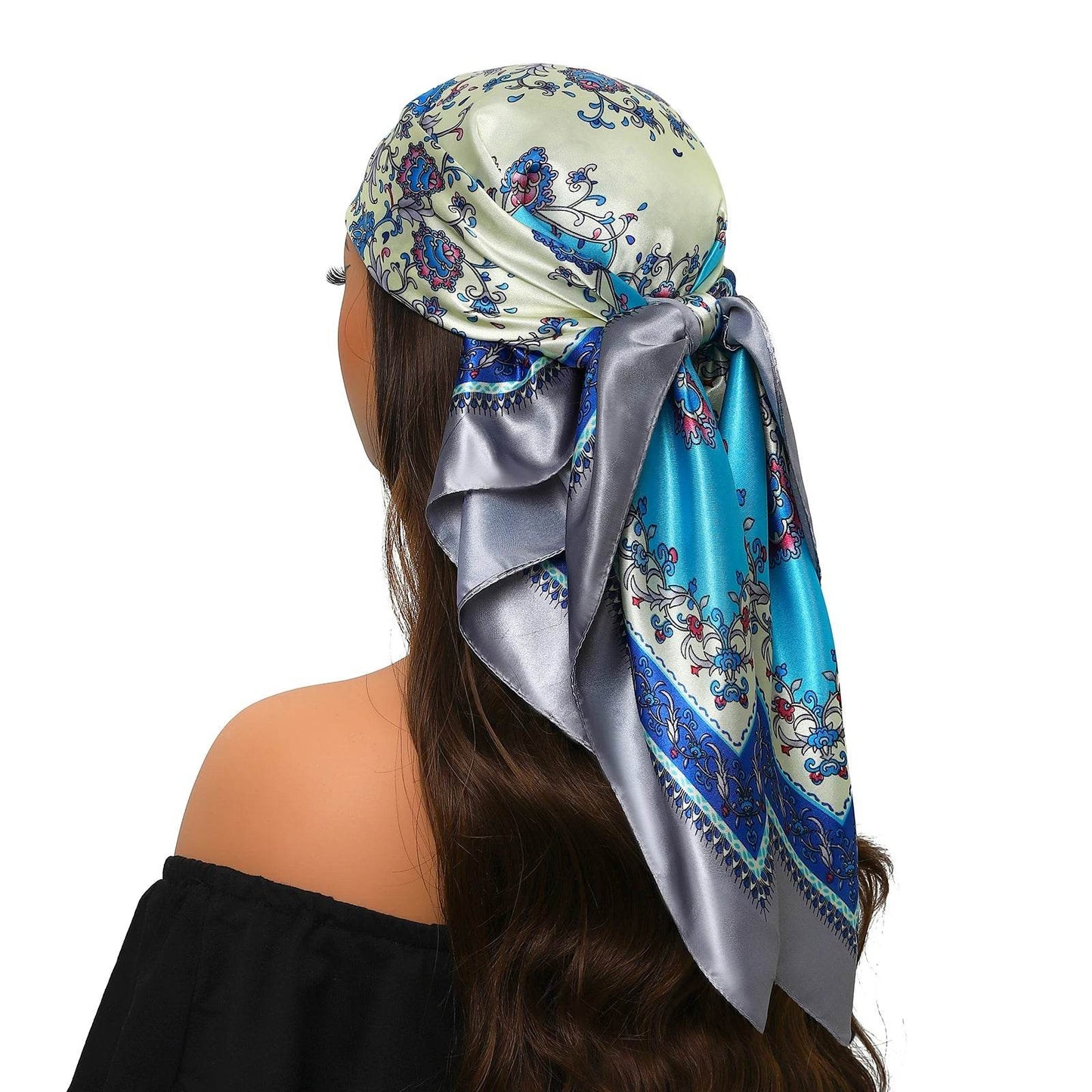 Head Scarf Women Luxury Brand Square 90*90cm Silk Foulard Satin Bandana Cheveux Soft Neckerchief Hijab Hair Scarves For Ladies - AIAZ
