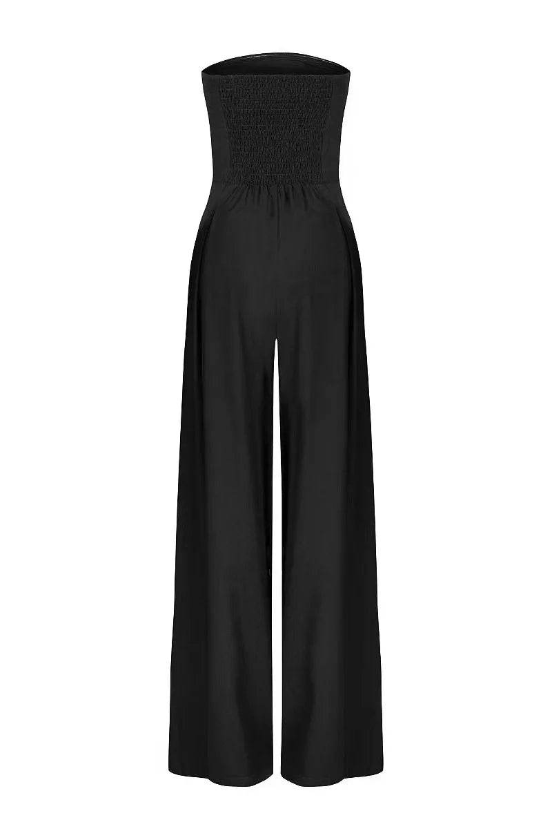 Summer Women Jumpsuit Fashion Strapless Solid Color Sleeveless Bandeau Loose Wide Legs Pants Casua Romper High Streetwear - AIAZ