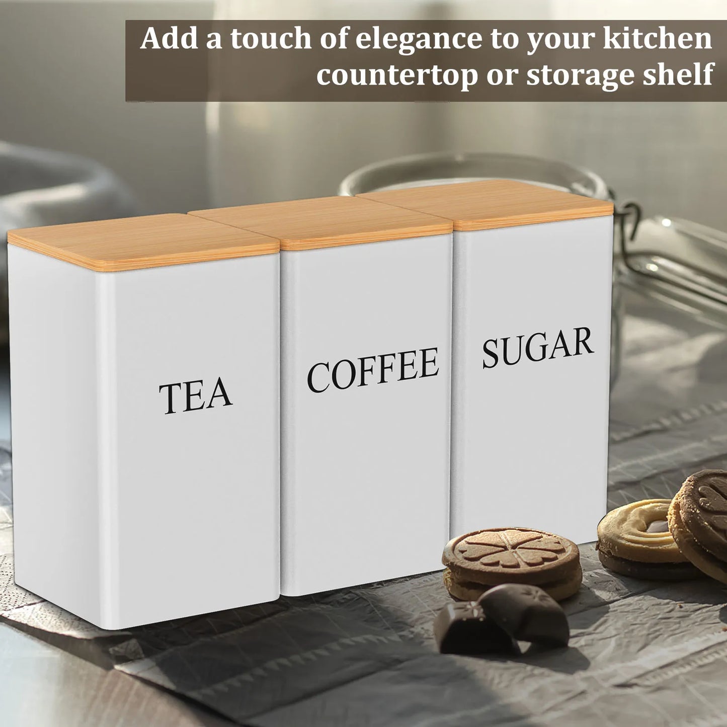 Coffee Bean Storage Jar Metal Coffee Tea Sugar Container Simple Style Sealed Storage with Bamboo Lid Tea Can Kitchen Supplies
