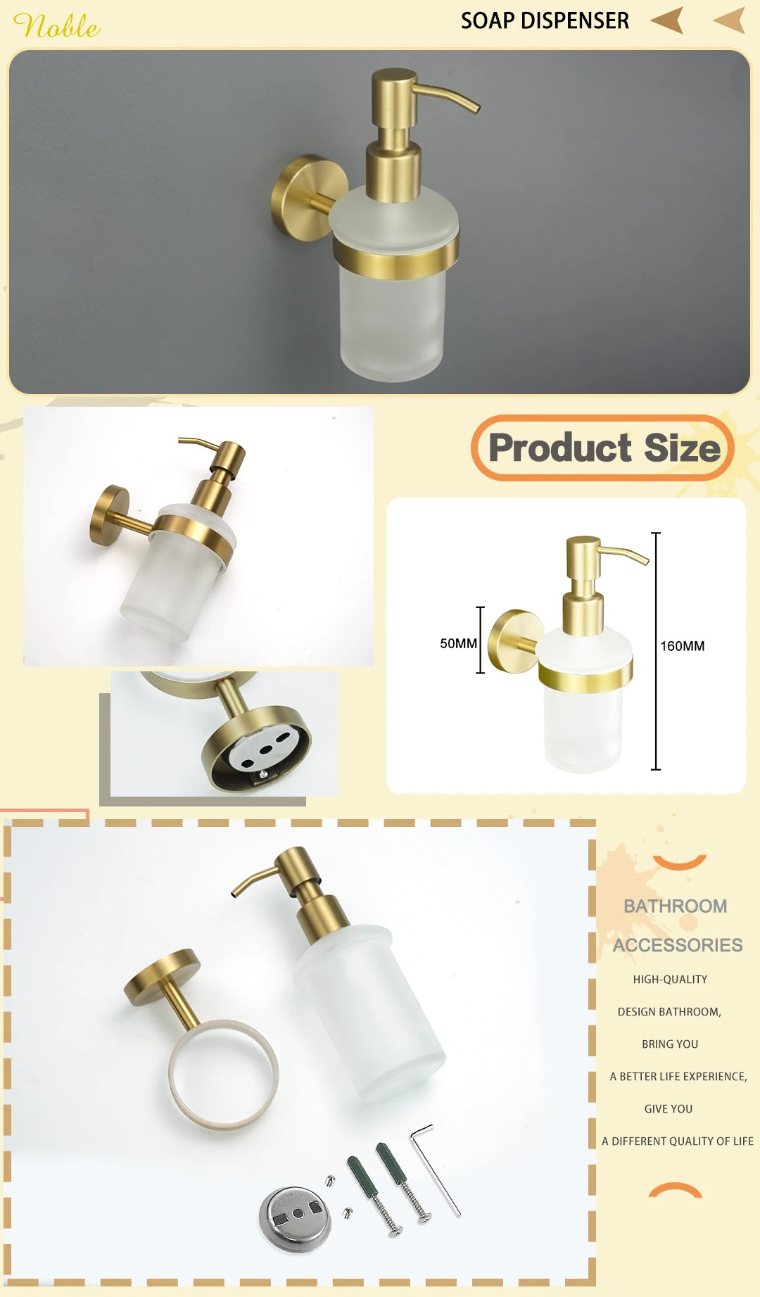 Brushed Gold Stainless Steel Wall Mount Towel Bar Towel Ring Paper Holder Bathrobe Hook Toilet Brush Bathroom Accessories