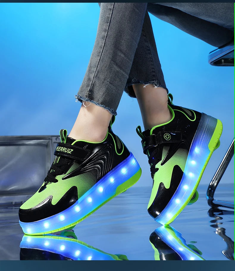 Kids Sneakers USB Recharge Light Up Skates Shoes Boys Girls Casual Skateboarding Shoe Roller Skate Outdoor Sports Shoes With LED