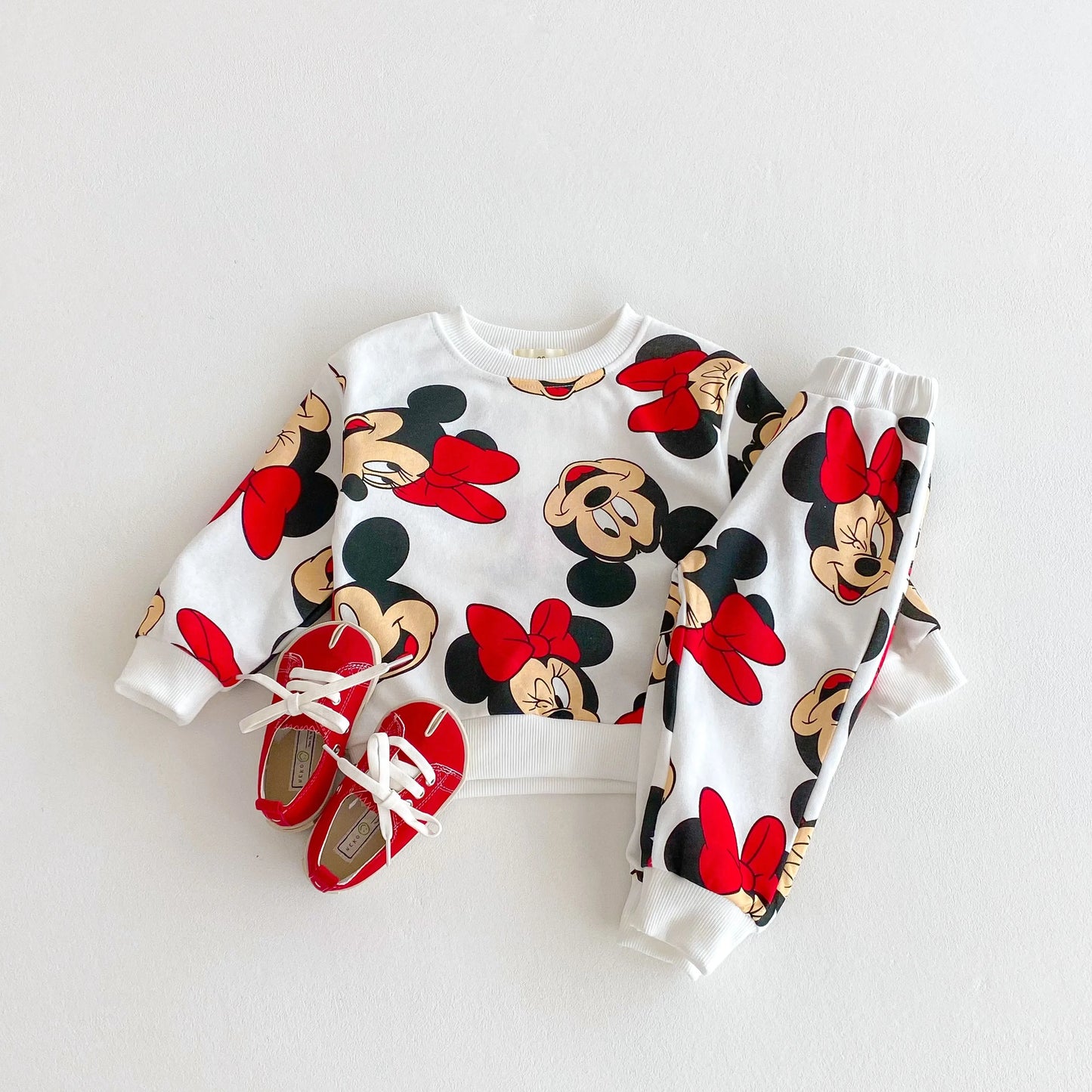 Full-print Disney Cartoon Long Sleeve Sweatshirts Set Popular Design Loose Fashion Hoodie + Sweatpants 2pc/set Kids Clothing