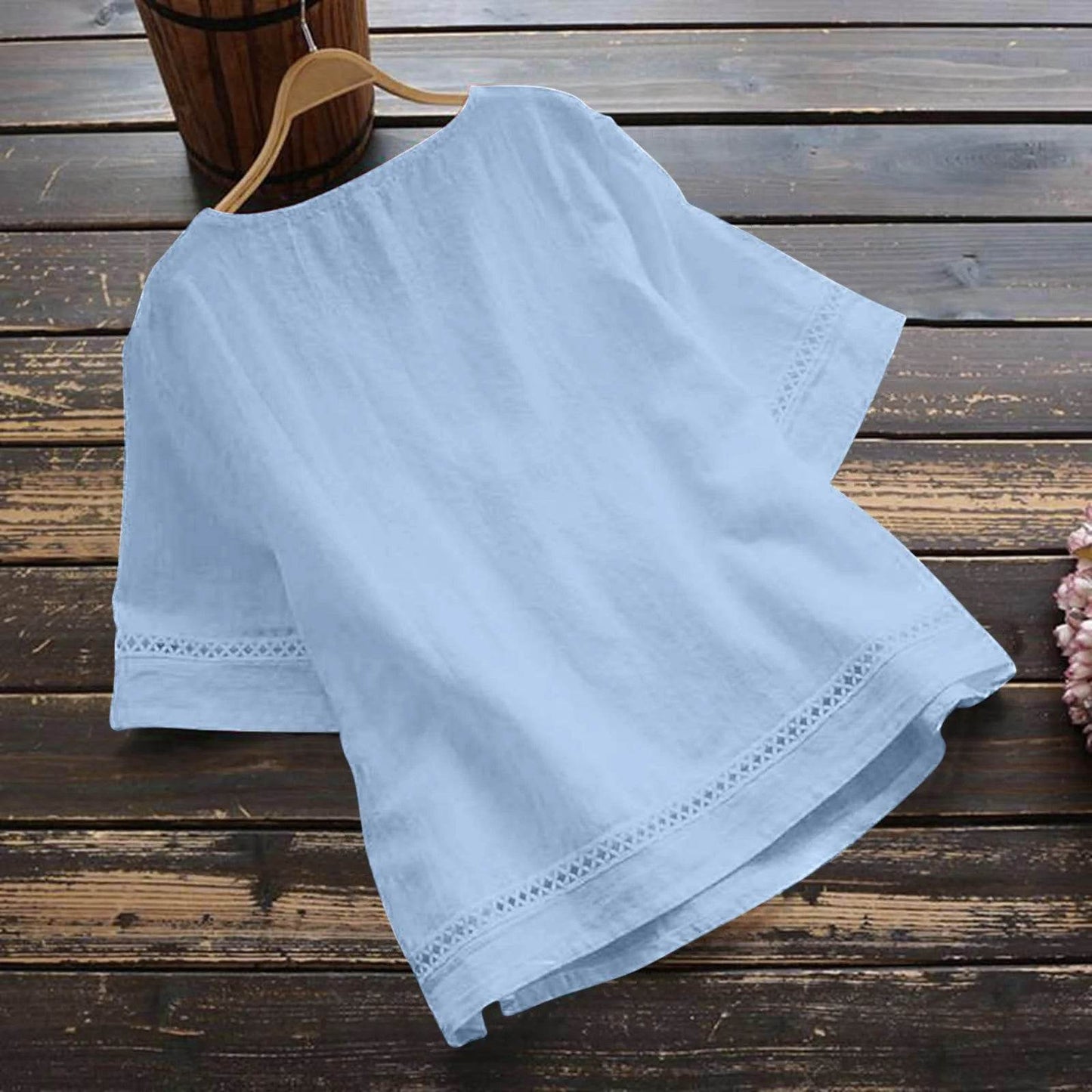 Fashion O-neck Short Sleeve White Lace Tops And Blouses Women 2024 Summer Loose Casual Cotton Linen Top Femme Blouse Shirt Woman - AIAZ