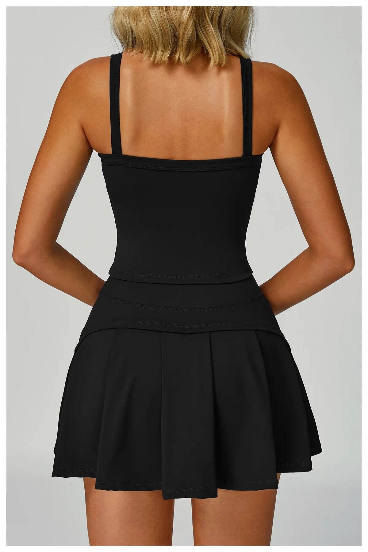 Tennis Top and Skirt Set Women Summer Sport Active Wear Badminton Golf Wear Yoga Outdoor Running Suit Black White Pink Skort - AIAZ