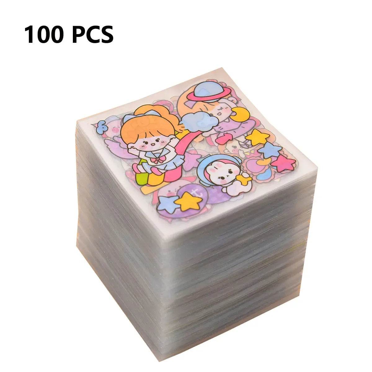 100 PCS Kawaii Stationery Stickers Back to School Supplies Adhesive Paper Cartoon Pattern Decoration Aesthetic DIY Scrapbook - AIAZ