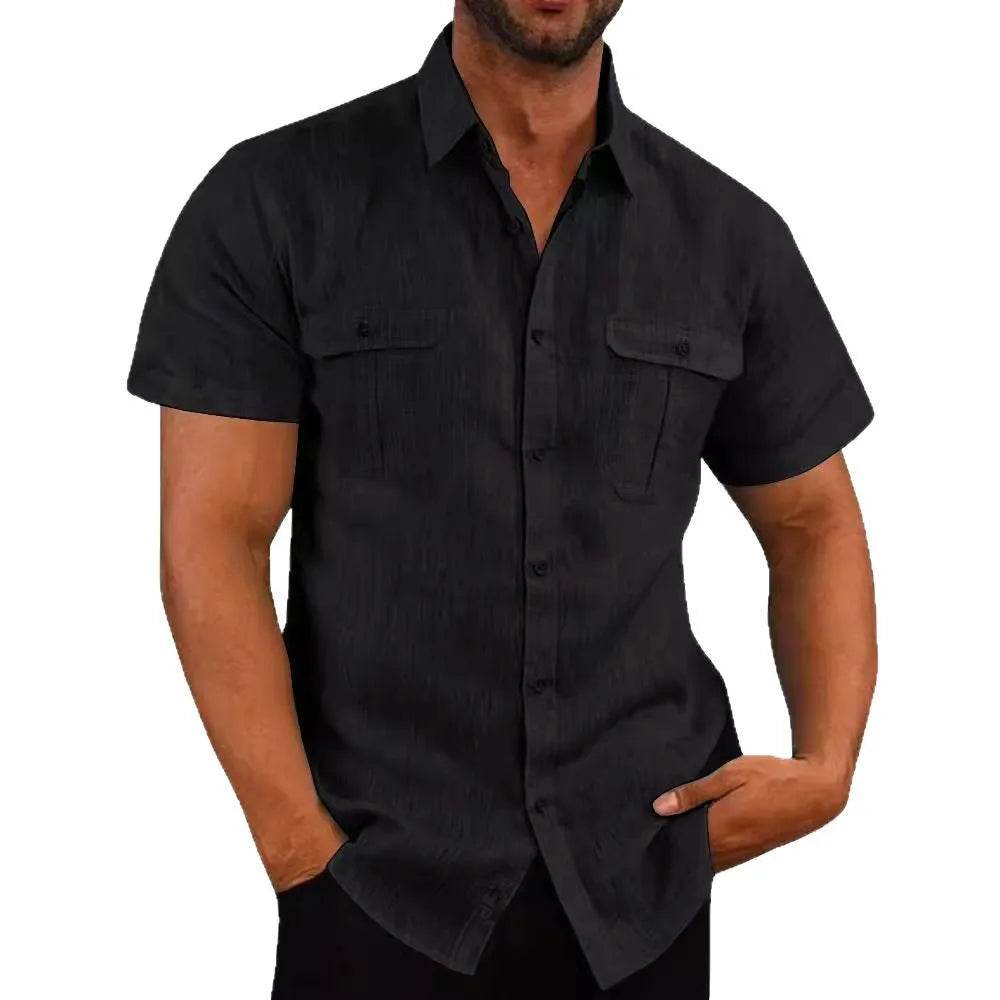 Shirts for Men Handmade Shirt Man Double Pocket Shirt Short Sleeve Men Shirt Linen Shirts for Men Men Cotton Shirt Short Sleeve - AIAZ