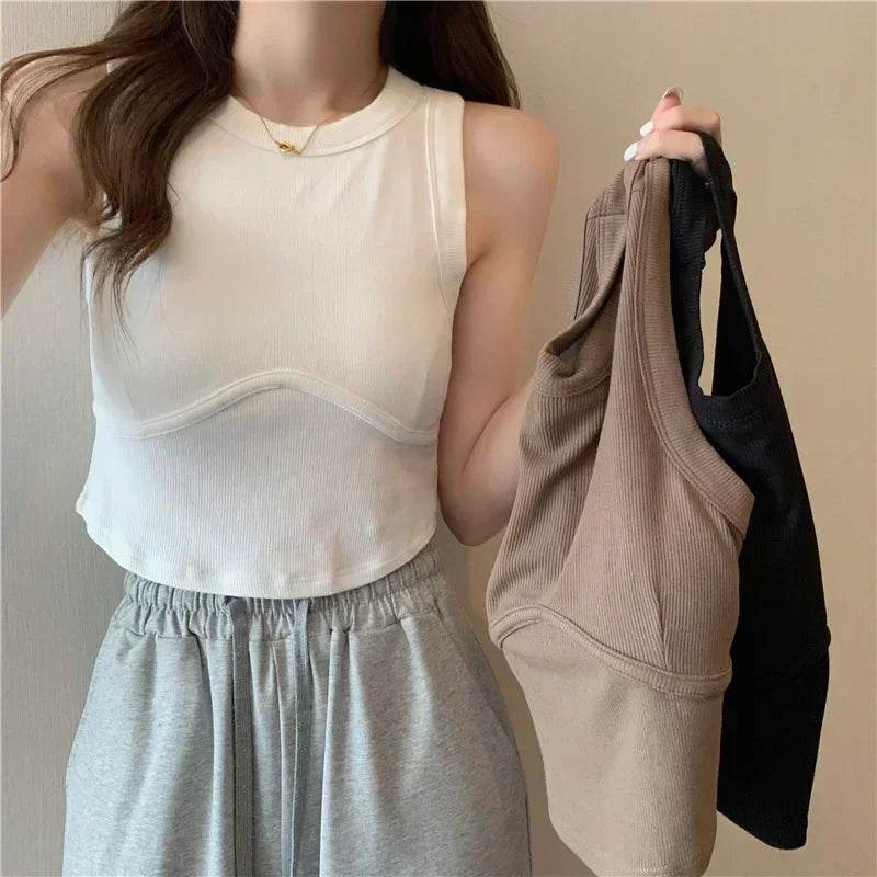Women Crop Tops Sexy Solid Camisole One-piece Tube Top Seamless Sports Tank Top Wireless Underwear Padded Bra Bralette Vest - AIAZ