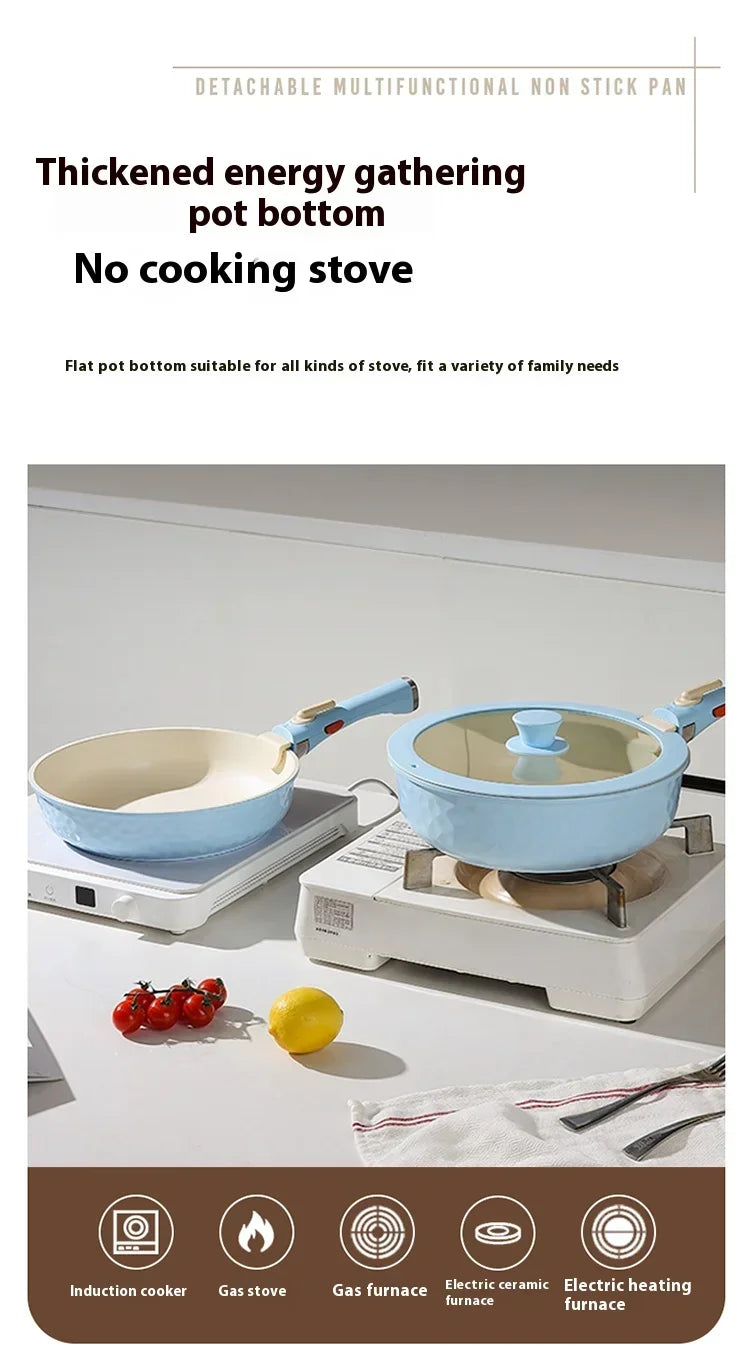 DONNOR 5Pcs Ceramic Coating Cookware Set Detachable Handle Frying Pan Milk Pot Chef Pot Induction Cooker Gas stove Universal