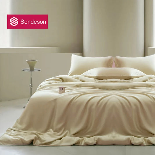 Sondeson 100% Nature Silk Duvet Cover With Pillowcase Healthy Skin Twin Queen King Solid Color Silky Bedding For Sleep Gift