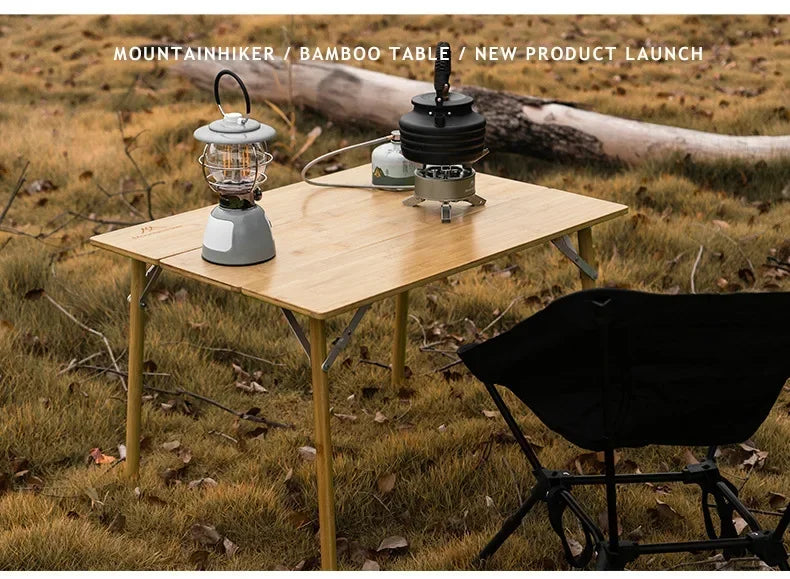 MOUNTAINHIKER Outdoor Camping Bamboo Folding Table Portable Fast Storage Folding Desk Outdoor Dining Table Picnic BBQ Table