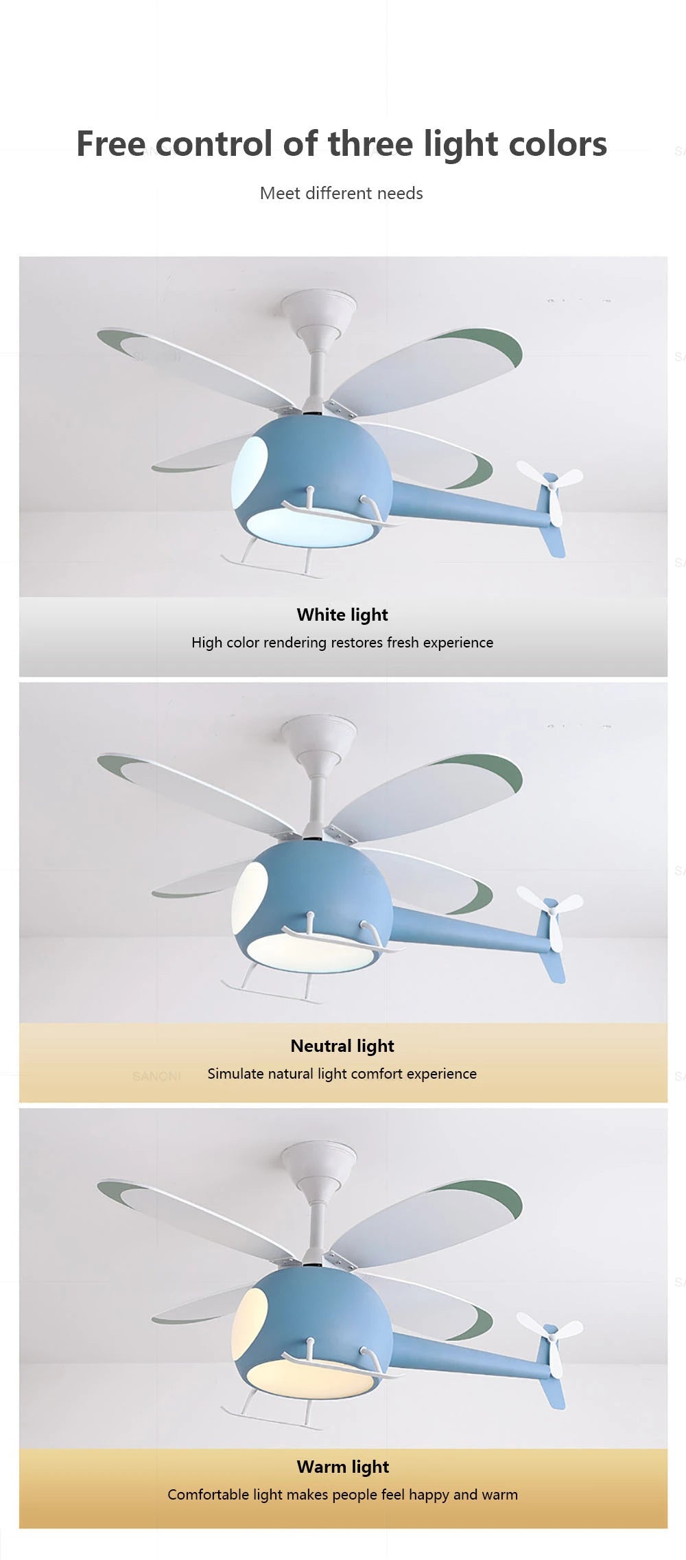 Cartoon Ceiling Lamps for Room Helicopter Fan Chandelier for Children's Bedroom Indoor Led Lights Fixture Luster Home-appliance