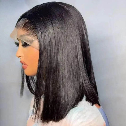 13x4 Bone Straight Bob Wig Lace Front Human Hair Wigs 4x4 Short Bob Wig Lace Frontal Wig 100% Human Hair 200% Density 12 14 Inch - AIAZ