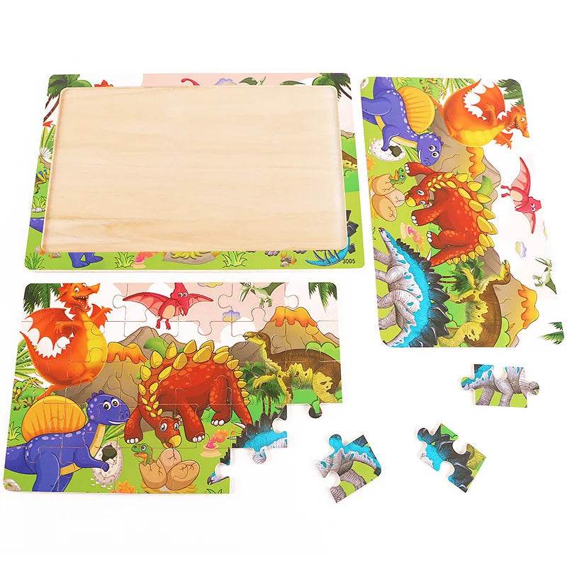 NEW Wooden 30pcs Puzzles Children Animal Dinosaur Cartoon Plane Puzzle Baby Early Education and Intellectual Building Block Toys - AIAZ