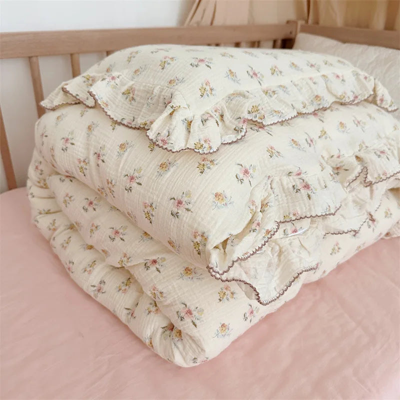 3pcs Bedding Set Vintage Floral Muslin Cotton Baby Children Crib Bed Linen Duvet Cover Sheet Pillowcase Without Filler